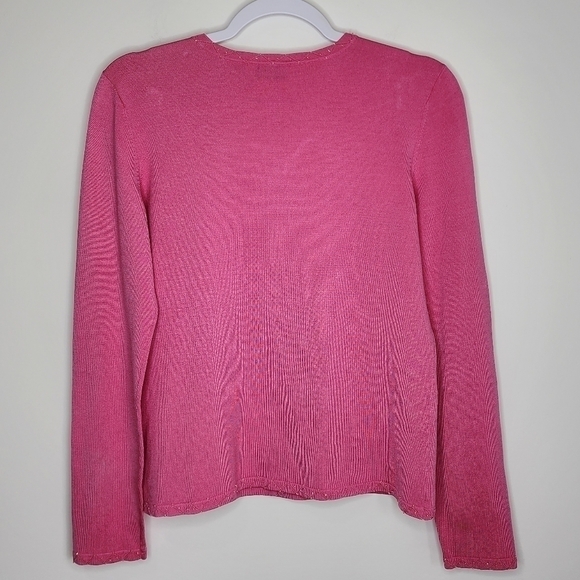 Oscar by Oscar De La Renta Silk Blend Beaded Button Front Cardigan Pink Small - Picture 2 of 12